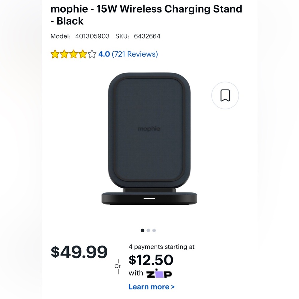 mophie - 15W Wireless Charging Stand - Black NEW